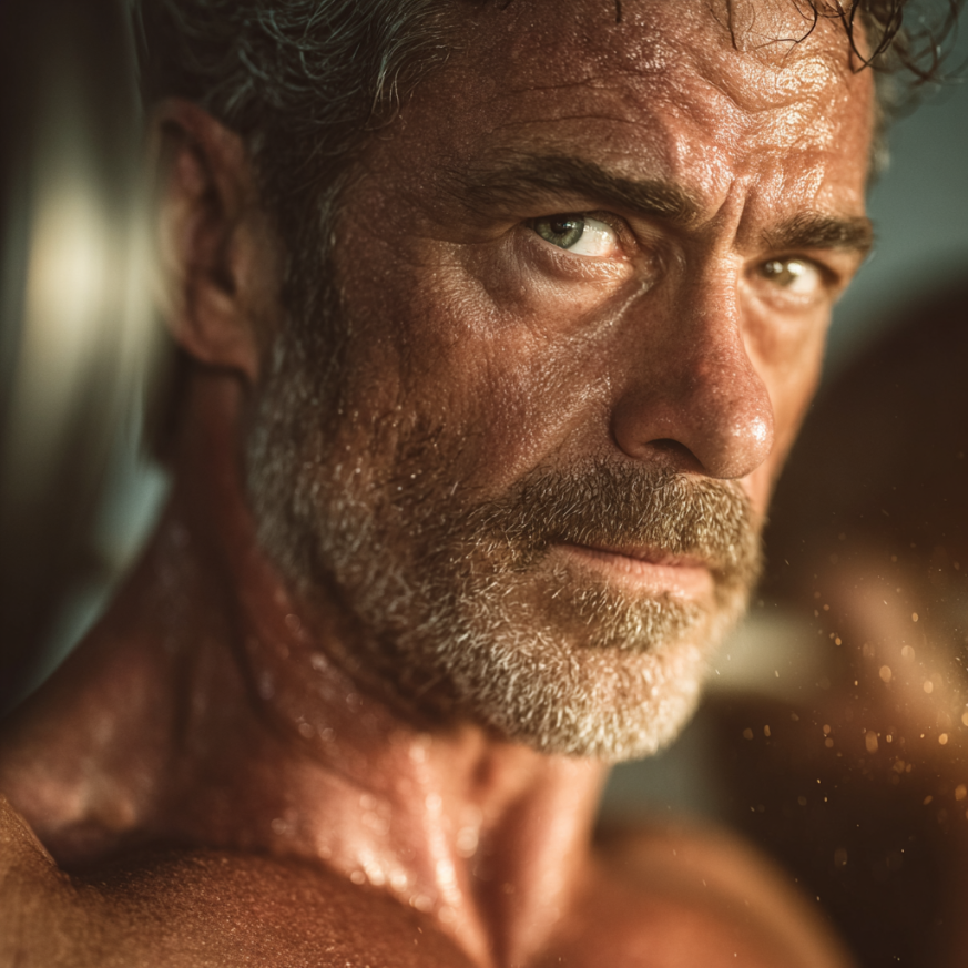 Чоловік в спортзалі демонструє силу та рішучість